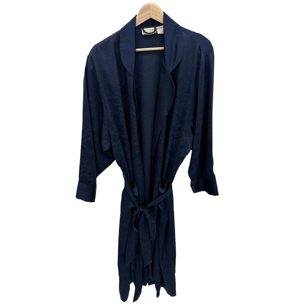 Victoria's Secret Gold Label Navy Blue Jacquard Floral Robe Womens Size Medium M